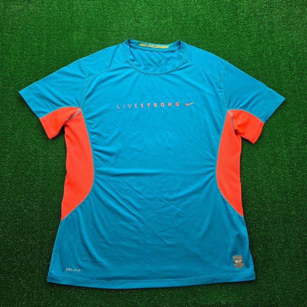Nike Pro Combat Dri FIT Livestrong Performance Training Shirt Mens XL Teal